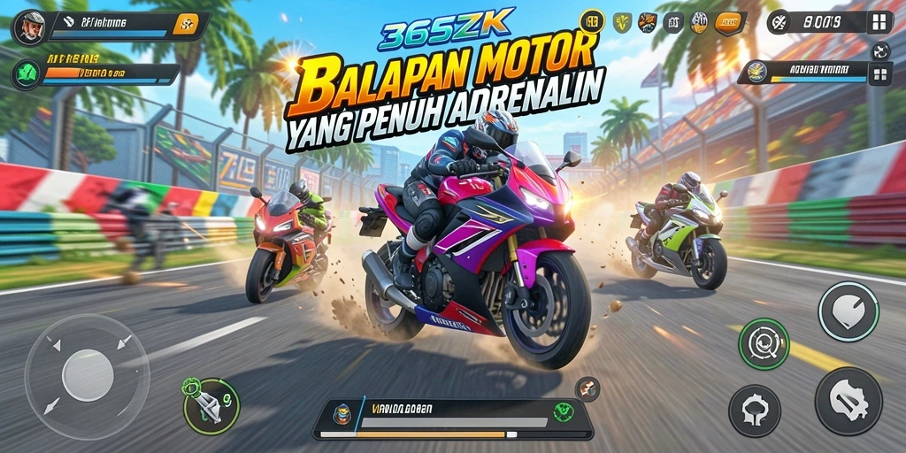 Tangkapan layar 365ZK menampilkan aksi balapan motor yang mendebarkan.