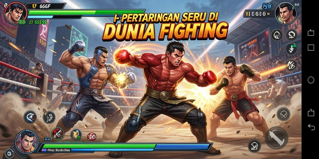 Tangkapan layar dari gameplay seru 666F dalam pertarungan Fighting.