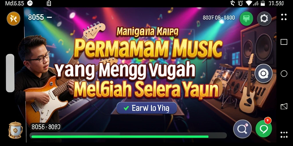 Screenshot utama 8055 menampilkan antarmuka permainan Musik yang interaktif.