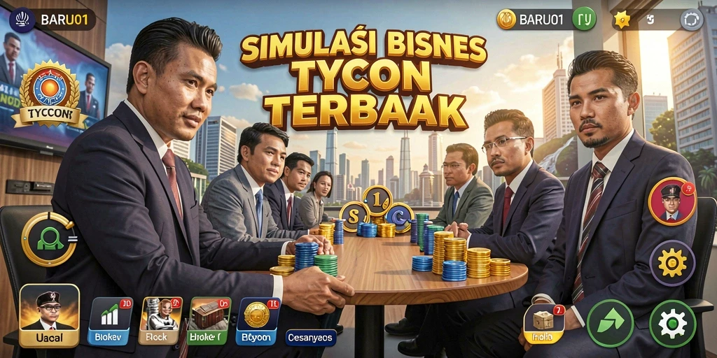 Tampilan gameplay BARU01 yang menampilkan simulasi bisnis yang seru.