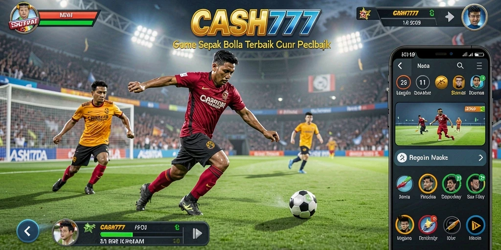Tampilan gameplay menarik dalam CASH777, menampilkan aksi sepak bola seru.