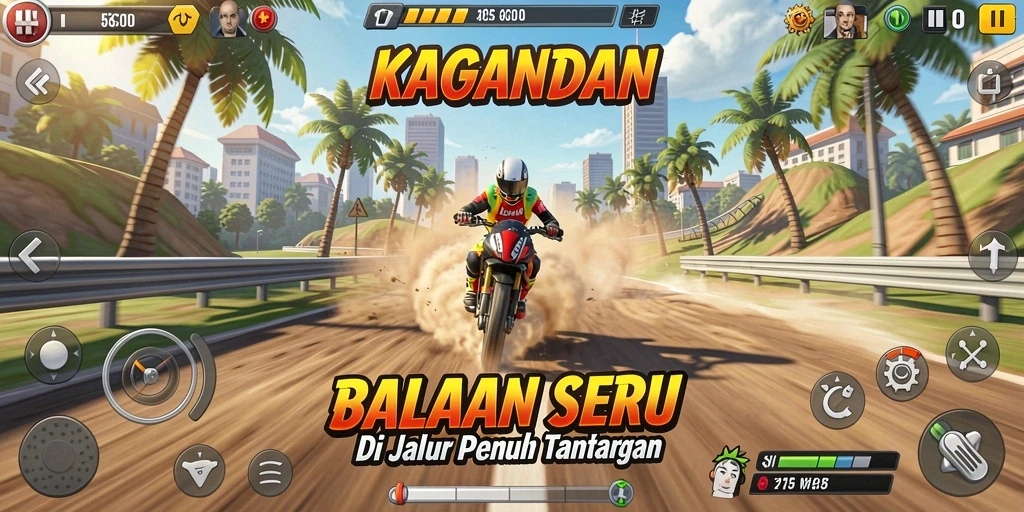 Screenshot gameplay KAGANDAN yang menampilkan aksi balapan seru.