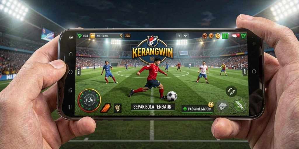 Tampilan seru dari gameplay KERANGWIN dalam aksi sepak bola.