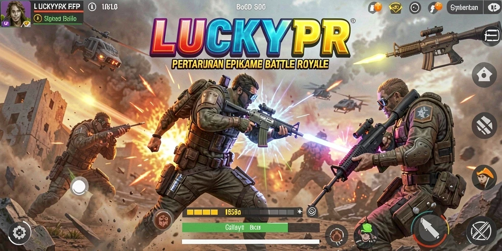 Screenshot gameplay LUCKYRP menampilkan aksi Battle Royale yang intens.