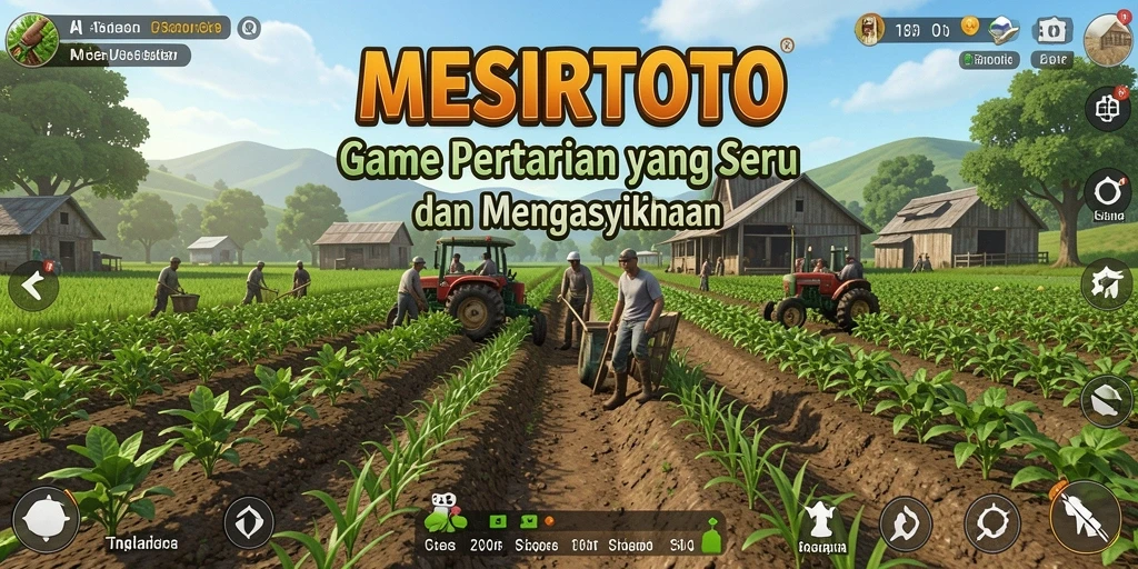Tampilan gameplay seru di MESIRTOTO dengan aktivitas bertani.