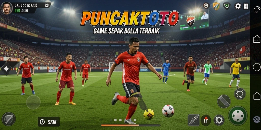 Tampilan gameplay sepak bola yang menegangkan dan seru.