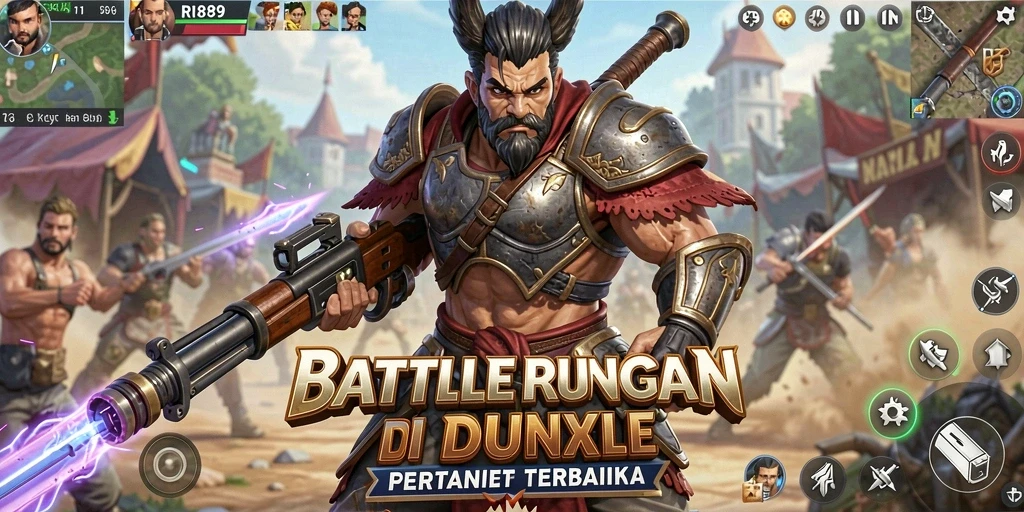 Tangkapan layar gameplay RI889 menampilkan pertempuran intens dalam mode Battle Royale.
