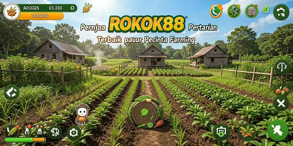 Tampilan gameplay ROKOK88 menampilkan aktivitas pertanian yang menarik dan interaktif.