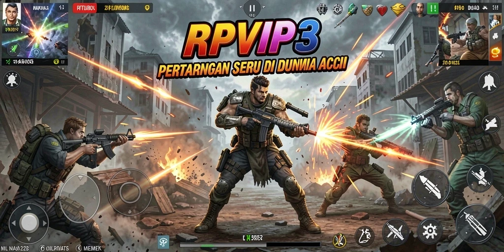Screenshot utama RPVIP3 menunjukkan aksi mendebarkan dan pertarungan seru antar karakter.