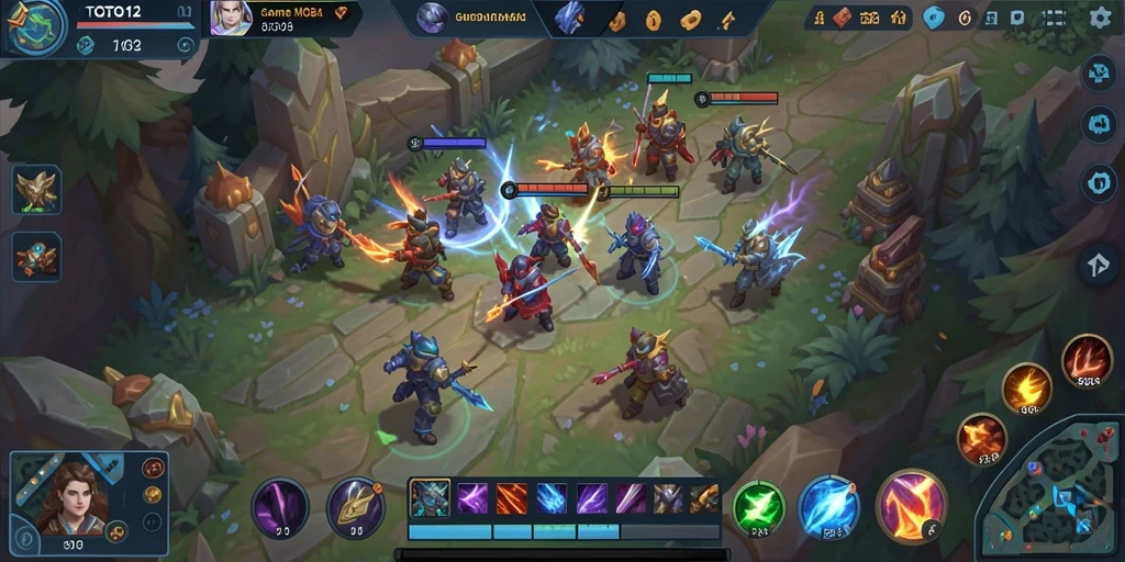 Screenshot gameplay TOTO12 menampilkan pertarungan tim yang seru.