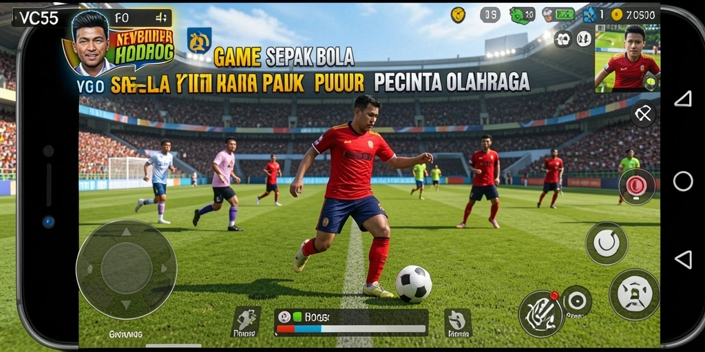 Screenshot gameplay <strong>VC55</strong> menampilkan aksi seru di lapangan sepak bola.